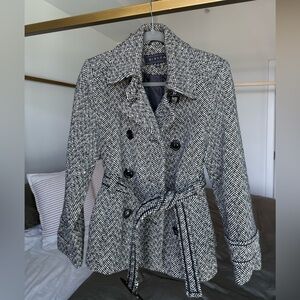 Giacca Tweed Croped Pea Coat LP Black Gray Herringbone Trench Jacket Y2K Preppy